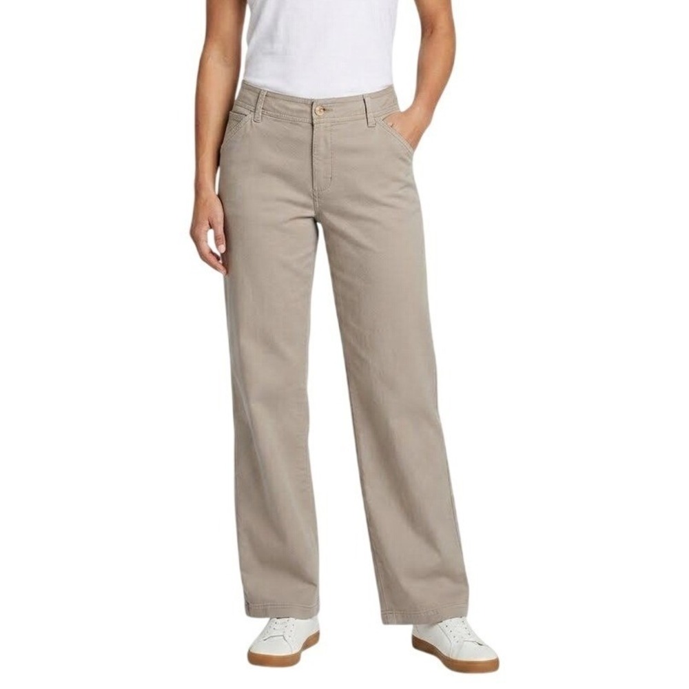 Eddie Bauer | Mercer Fit Tan Khaki Wide Leg Pants Tall Stretch | Size 12Tall
